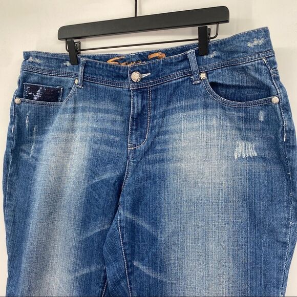 Seven7 Jeans Trendy Plus Size Sequin-Patch Bootcut Distressed Denim Jeans - Picture 2 of 12